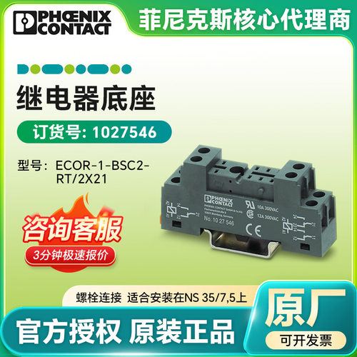 菲尼克斯原装 继电器底座ECOR-1-BSC2-RT/2X21 1027546 螺栓连接