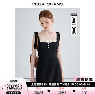 VEGA CHANG黑色吊带连衣裙女2024夏新款 小个子显瘦气质赫本风短裙