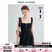CHANG黑色吊带连衣裙女2024夏新款 小个子显瘦气质赫本风短裙 VEGA