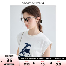 VEGA CHANG白色T恤女2024夏季新款休闲减龄印花圆领宽肩无袖上衣