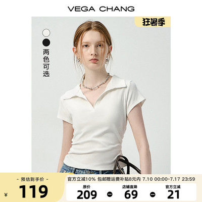 VEGACHANG简约翻领修身显瘦T恤