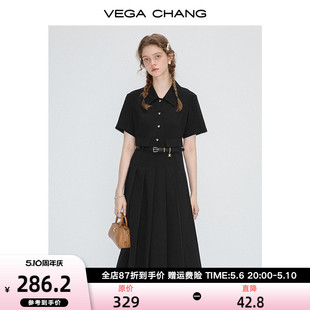 设计感显瘦气质百褶衬衫 新款 裙 CHANG黑色连衣裙女2024年夏季 VEGA