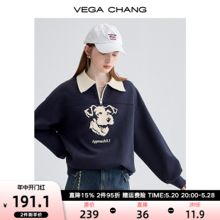 VEGA 新款 polo领印花外套卫衣ins潮 CHANG卫衣女小个子2024年春季