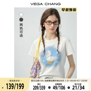 VEGA 夏可爱鸭印花圆领甜美减龄正肩上衣 CHANG短袖 女t恤2025新款