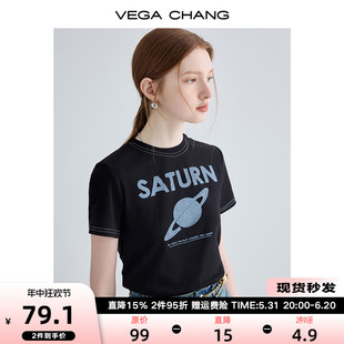 CHANG短袖 VEGA t恤女2024夏新款 设计感小众黑色简约印花圆领上衣