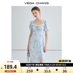 新款 VEGA CHANG法式 碎花连衣裙女2024夏季 显瘦气质高级感茶歇长裙