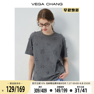 立体花朵装 VEGA 夏季 CHANG短袖 饰宽松圆领正肩上衣 女t恤2025新款