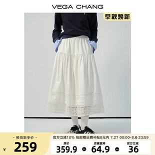 甜美花边高腰中长款 新款 现货 a字裙 白色半身裙女2025年秋季