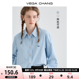 新款 VEGA 女2024年秋季 宽松廓形显瘦刺绣长袖 CHANG条纹衬衫 衬衣