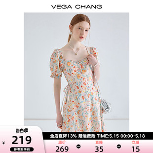 VEGA 方领法式 茶歇裙度假风a字长裙 CHANG碎花连衣裙女2024夏新款