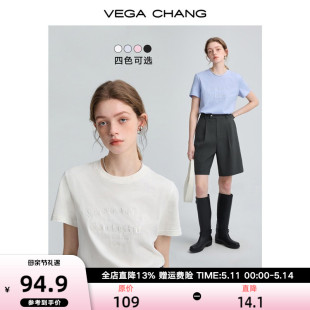 圆领时尚 VEGA 2024春秋新款 上衣ins CHANG字母刺绣t恤女短袖 体恤衫