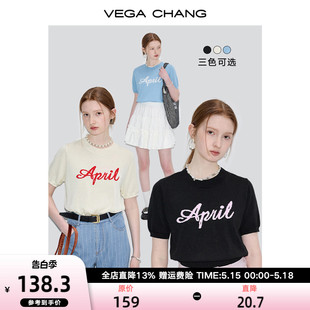 CHANG短袖 针织衫 女夏装 t恤ins潮 VEGA 2024年新款 清凉透气提花短袖