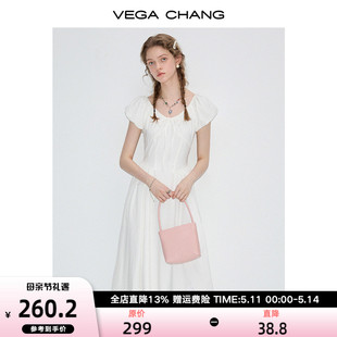 新款 高级感显瘦小众泡泡袖 CHANG气质连衣裙2024年夏季 VEGA 长裙子