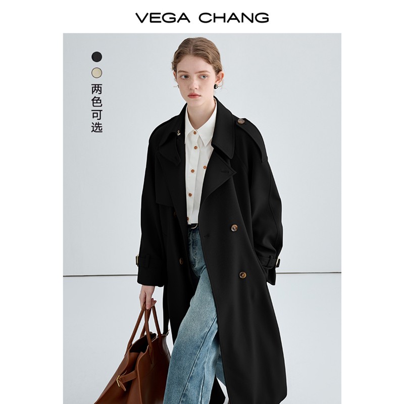 VEGA CHANG风衣外套女2024春秋新款小个子中长款高级感英伦风大衣