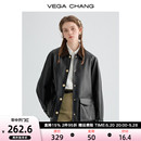 简约时髦复古PU皮夹克外套 新款 CHANG黑色皮衣女2024年春季 VEGA