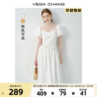 玛瑙石花边长裙 VEGA CHANG白色连衣裙女2025新款 夏法式 方领泡泡袖