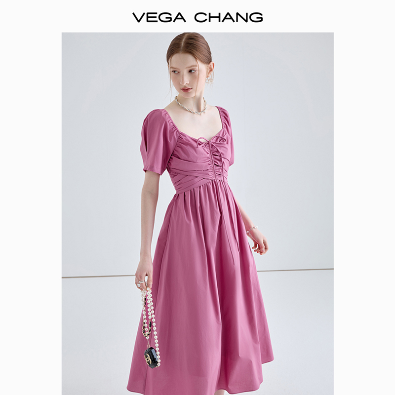 VEGA CHANG法式连衣裙女2024年夏季新款收腰显瘦气质高级感茶歇裙-封面