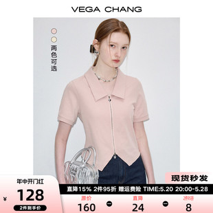 气质减龄法式 T恤女2024年夏季 VEGA 新款 小衫 CHANG短袖 翻领修身