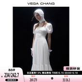 CHANG法式 连衣裙女2024年夏季 新款 方领小众气质泡泡袖 长裙子 VEGA