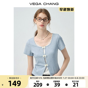 莱赛尔 CHANG短袖 VEGA 假两件蕾丝拼接上衣 女t恤2025新款 夏季