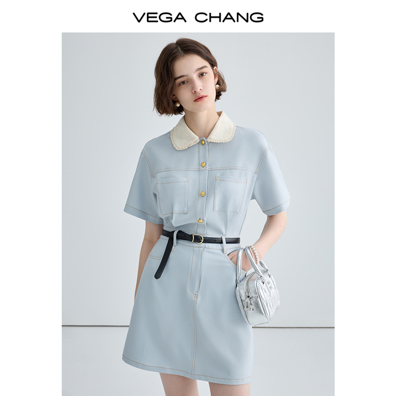 VEGA CHANG法式连衣裙女夏2024年新款娃娃领显瘦气质赫本风长裙子 女装/女士精品 连衣裙 原图主图