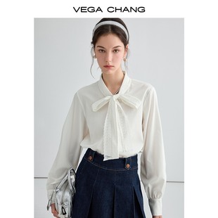 CHANG白衬衫 VEGA 优雅提花蕾丝飘带蝴蝶结衬衫 新款 女2024年春季