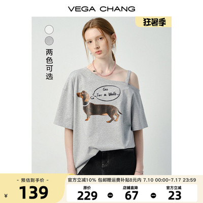 VEGACHANG宽松休闲斜肩T恤