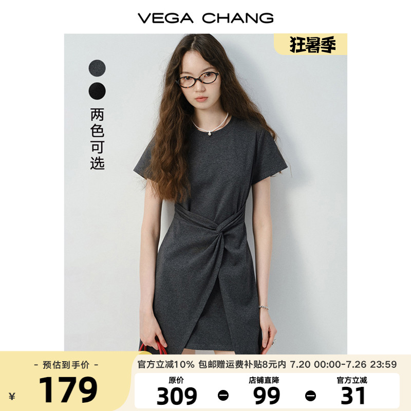 VEGA CHANG小个子连衣裙2025年夏装新款不规则裙摆显瘦t恤短裙子
