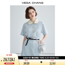 VEGA CHANG法式连衣裙女夏2024年新款娃娃领显瘦气质赫本风长裙子