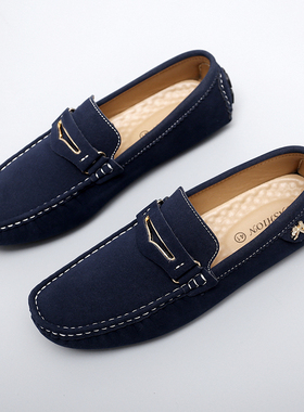 豆豆鞋男绿色一脚蹬懒人鞋2025新款春季休闲男士皮鞋英伦风乐福鞋