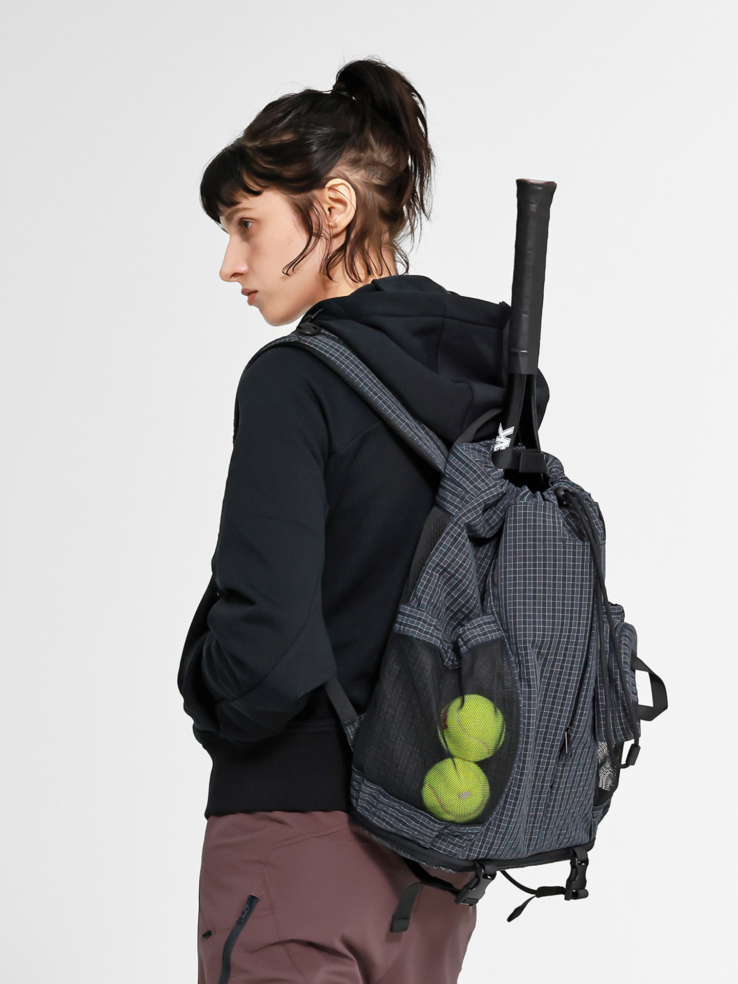juniorMYEDITION Backpack Commuter Outdoor Tennis Bag Drawstring Hidden Plaid Sports Badminton Backpack - Thumbnail 2