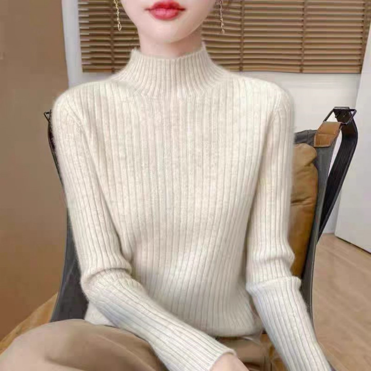 可机洗新款100%羊毛衫女半高领毛衣秋冬修身加厚内搭针织打底衫