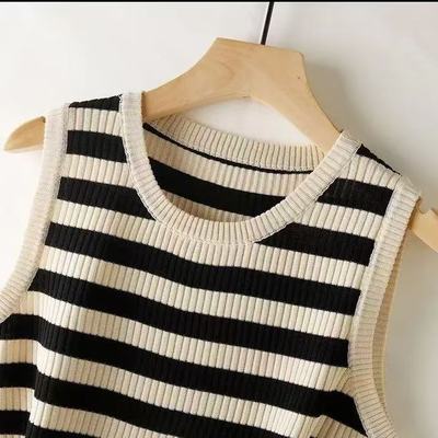 2025春夏新款打底吊带背心圆领西装内搭百搭显瘦减龄条纹无袖上衣