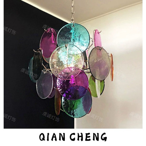 法式Murano Vistosi中古吊灯设计师款卧室餐厅灯彩色圆盘彩色吊灯