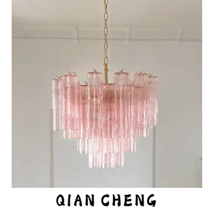 穆拉诺粉色新款客厅灯复古卧室吊灯法式中古风别墅餐厅设计师灯具