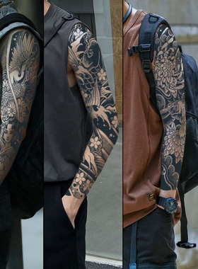 老传统花臂草本纹身贴防水持久仿真不反光手臂个性痞帅高级感刺青