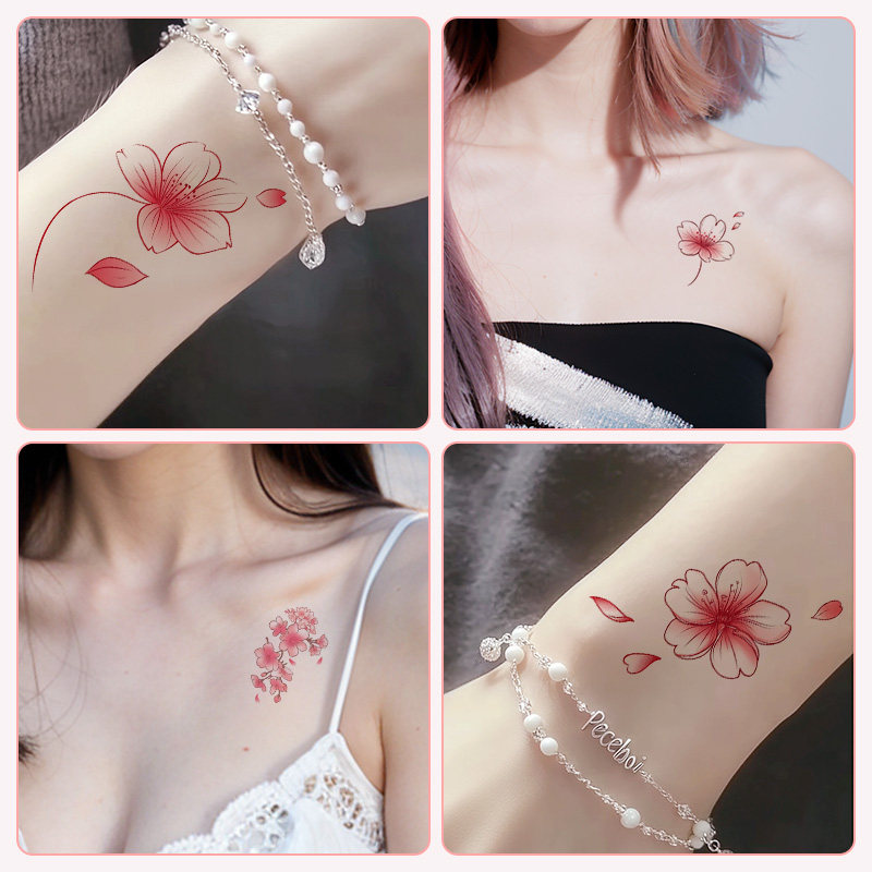 粉色樱花彩色花朵纹身贴
