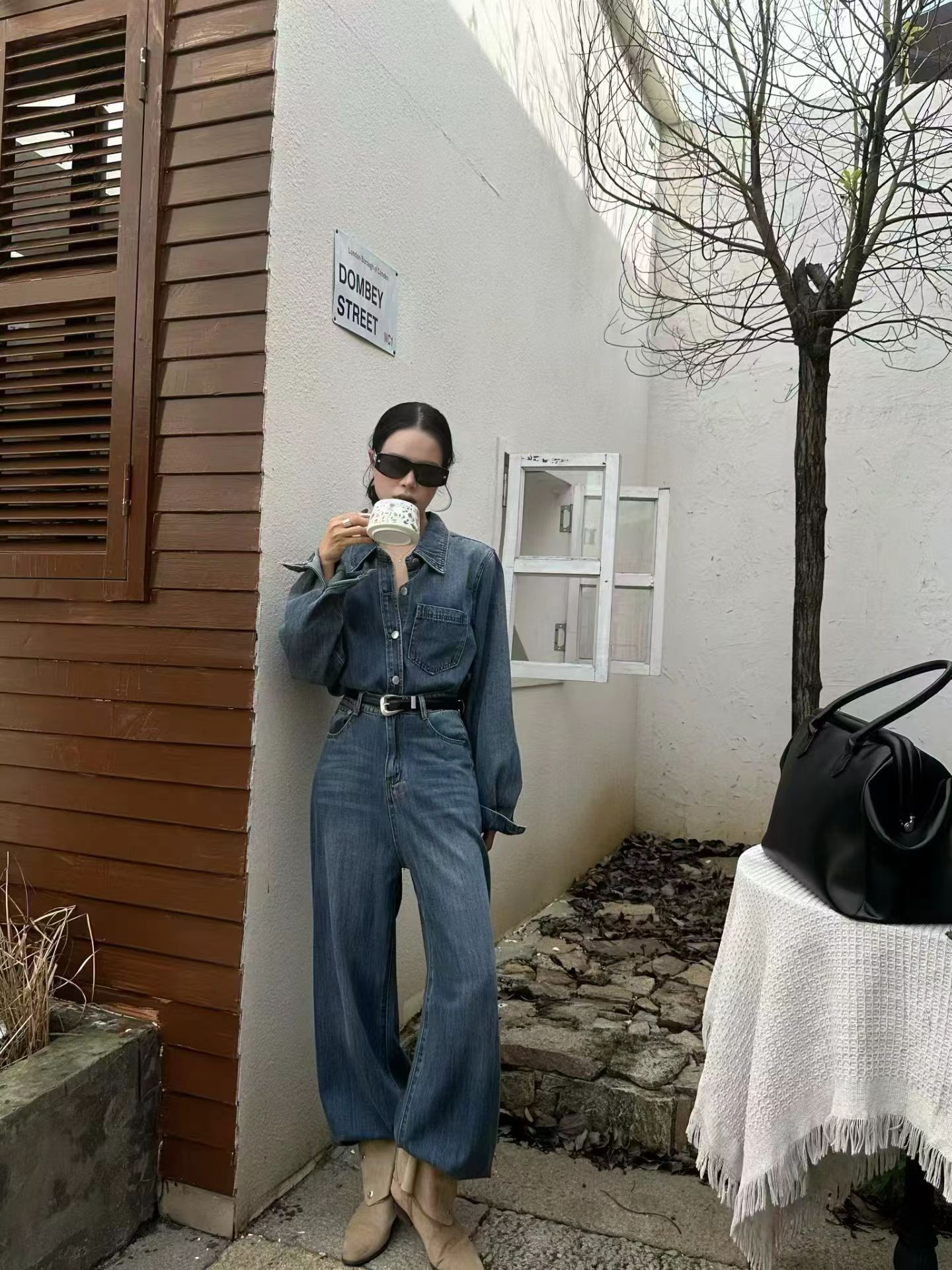 2025新款秋冬款韩版洋气衬衣牛仔外套女百搭显瘦牛仔直筒裤套装女