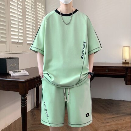 青少年夏季休闲运动短裤套装男初高中学生短袖五分裤搭配港风一套