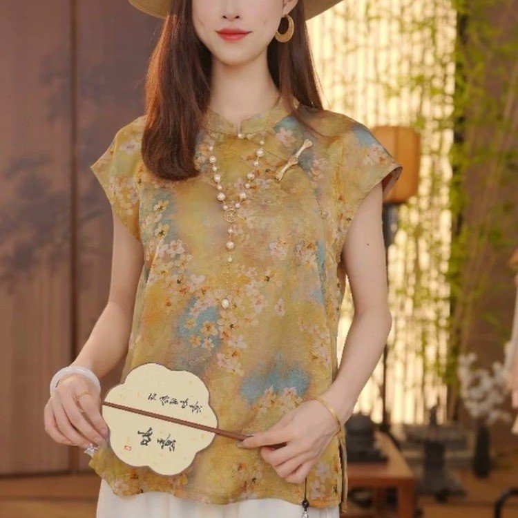 妈妈夏装气质雪纺衫2025新款中老年女装夏季时尚短袖小衫遮肚