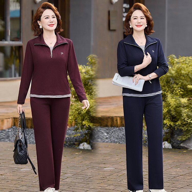 中老年女装休闲两件套2026新款50岁60妈妈秋装运动服外套秋天套装