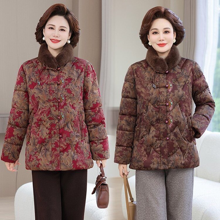 妈妈冬装国风棉服洋气中年妇女夹棉外套短款冬天中老年女冬装棉衣