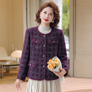 春天时尚妈妈早春洋气减龄外套中老年女装春季新款毛呢上衣夹克衫