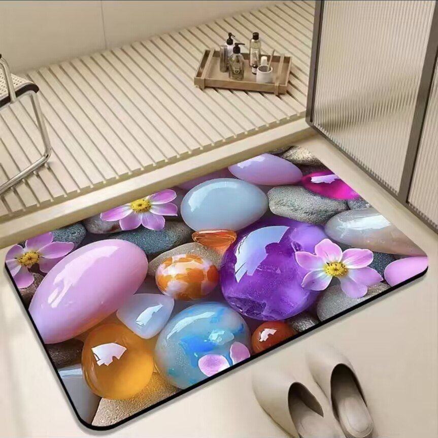 3D视觉小石头浴室地垫硅藻泥卫生间脚垫卫浴吸水防滑地毯厕所垫子