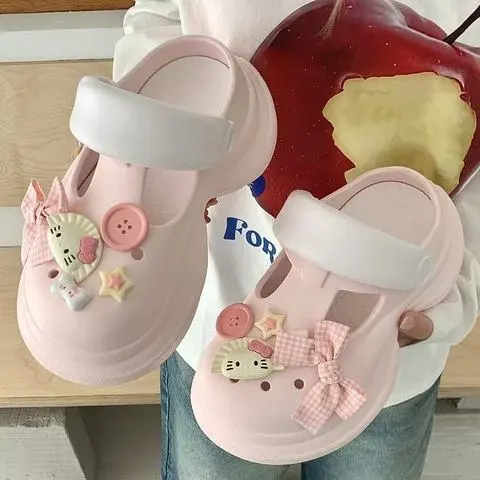 凉鞋凉拖鞋女士洞洞鞋女外穿简约厚底沙滩鞋女双色春夏新品一字拖