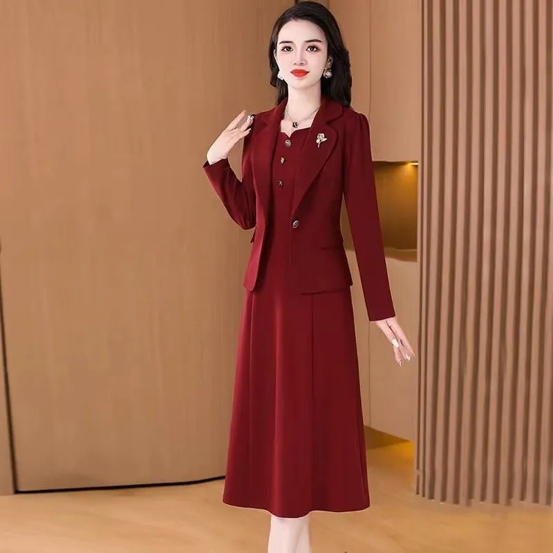 秋冬季婚宴套装连衣裙显瘦气质减龄结婚礼服敬酒服西装外套两件套