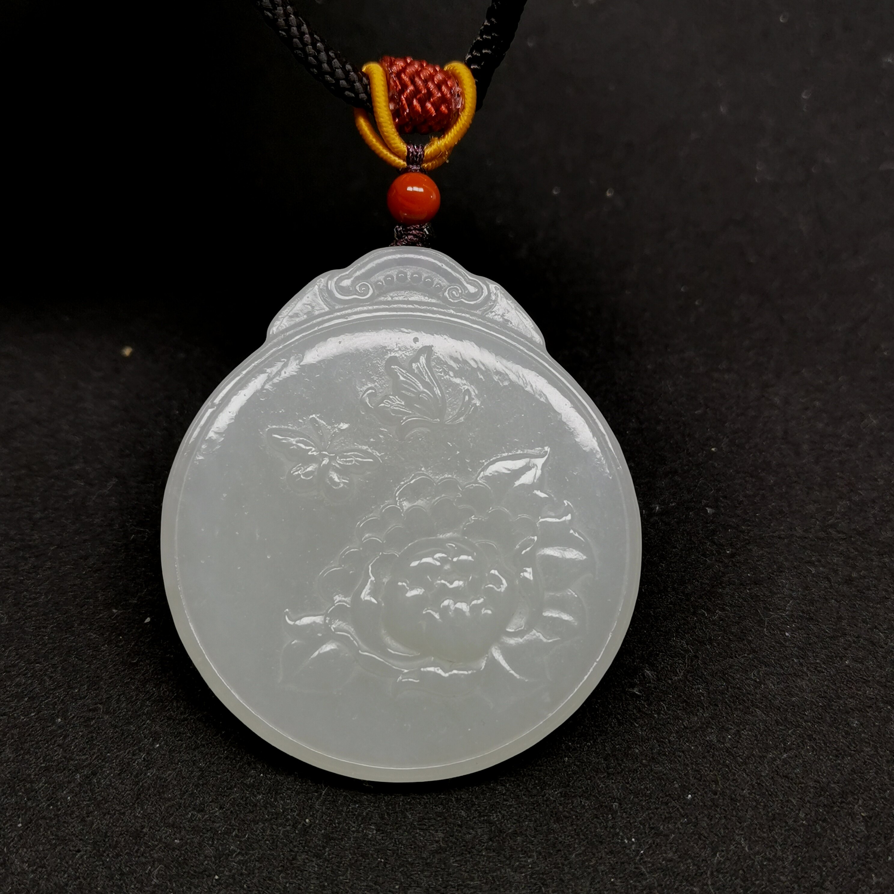 天然和田玉羊脂白玉牡丹花花开富贵吊坠挂件玉佩玉坠送证书编号