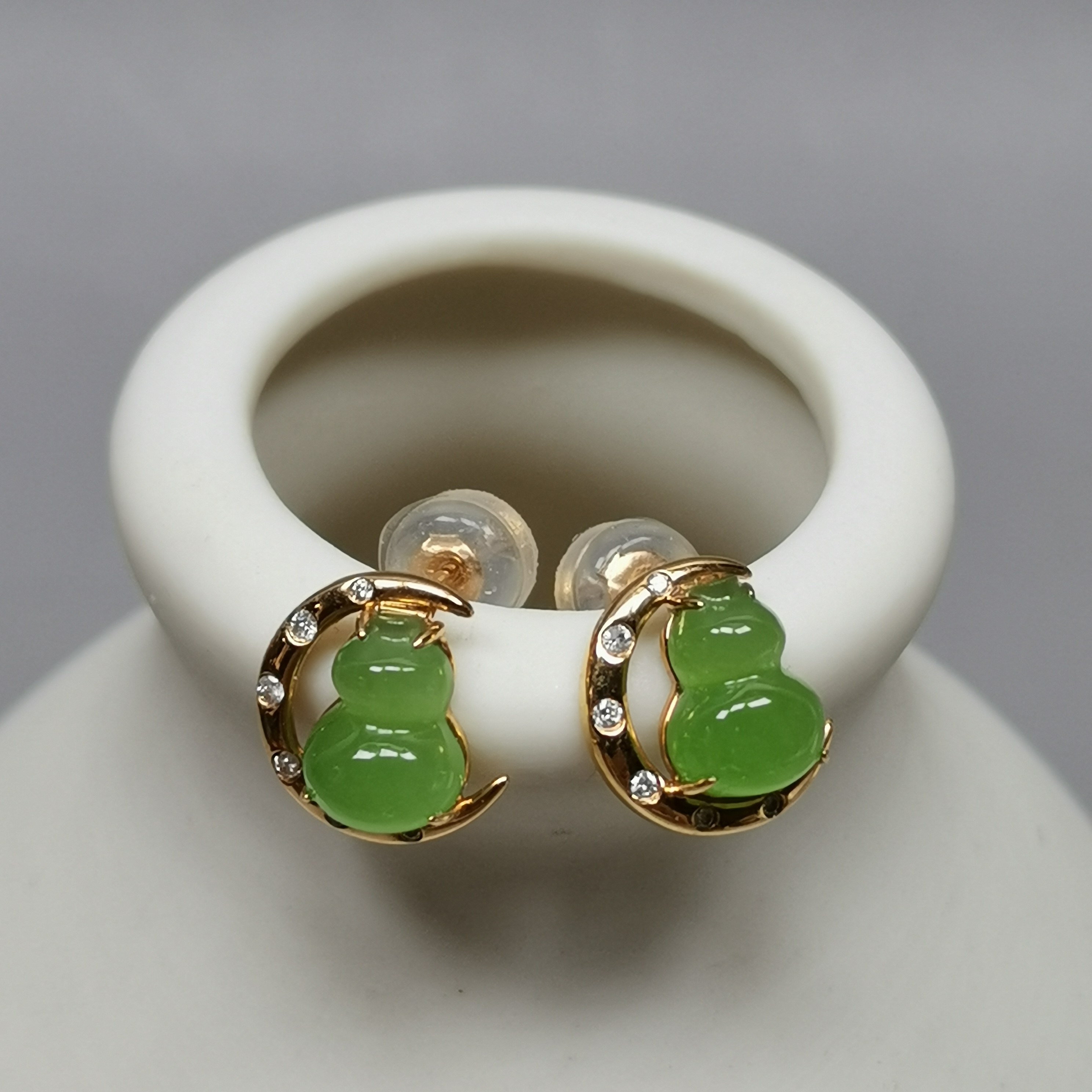 22年老店天然和田玉碧玉葫芦耳钉18k金镶嵌编号y102,珠宝/钻石/翡翠,耳饰,淘宝优惠券,粉丝福利购,淘宝优惠卷