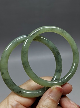 22年老店和田玉51mm手镯墨玉青花小圈细条玉镯编号5111.5112.5113