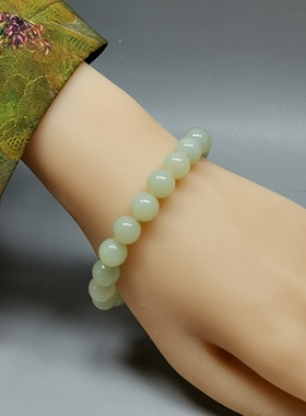 21年老店天然和田玉手链手串10mm圆珠编号53